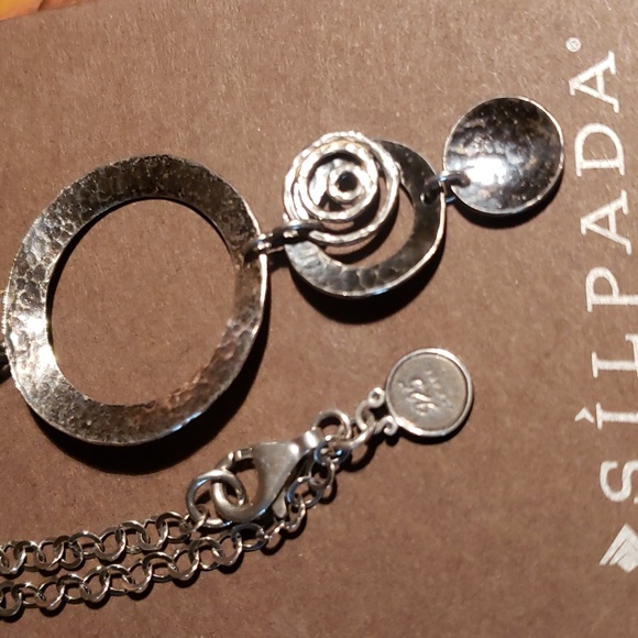 Silpada Hammered Sterling Silver Open Disk with Swirl Charm Necklace - Picture 2 of 3